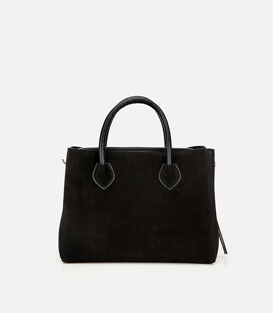 Kadın Süet Deri Siyah Tote Çanta