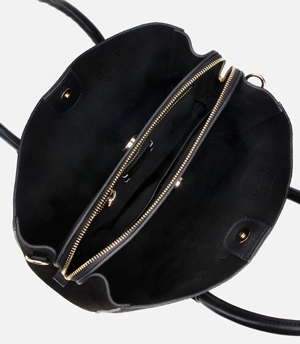 Kadın Süet Deri Siyah Tote Çanta