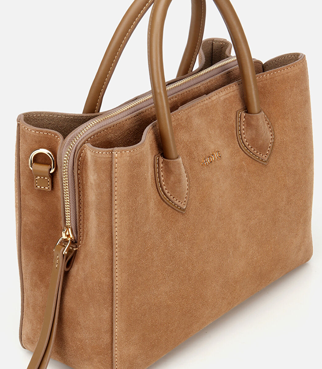 Kadın Süet Deri Bej Tote Çanta