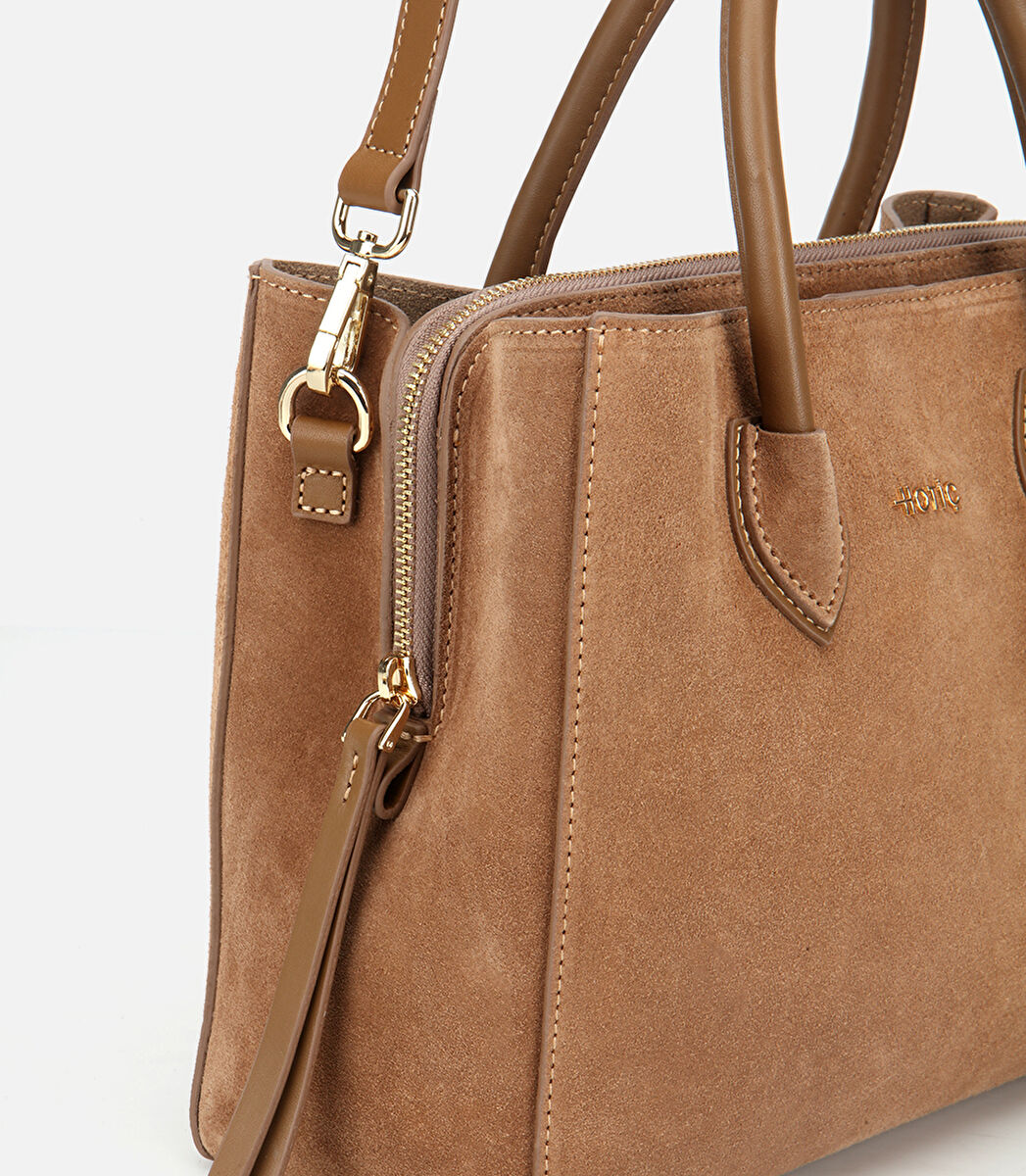 Kadın Süet Deri Bej Tote Çanta