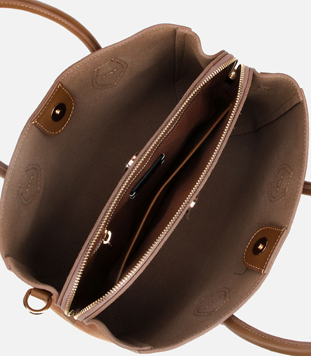 Kadın Süet Deri Bej Tote Çanta