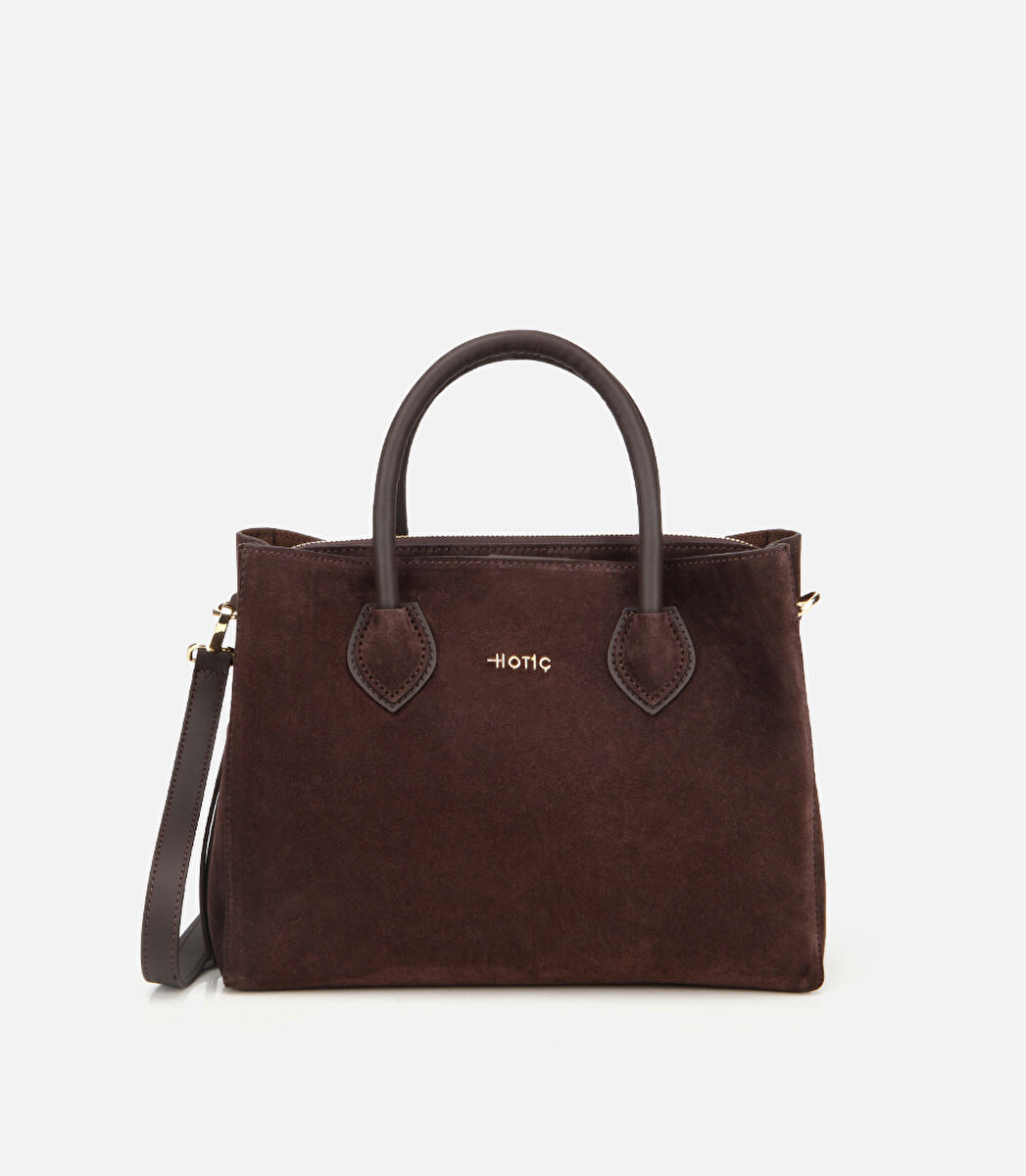 Kadın Süet Deri Kahverengi Tote Çanta