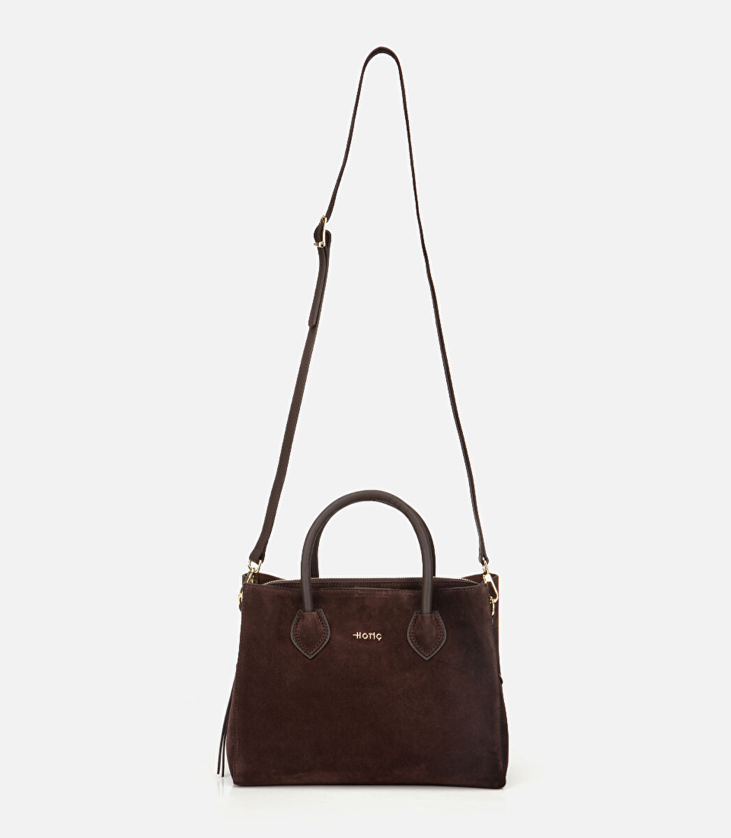 Kadın Süet Deri Kahverengi Tote Çanta