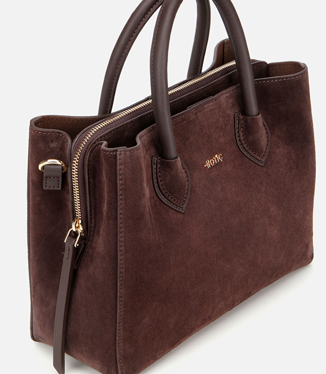 Kadın Süet Deri Kahverengi Tote Çanta