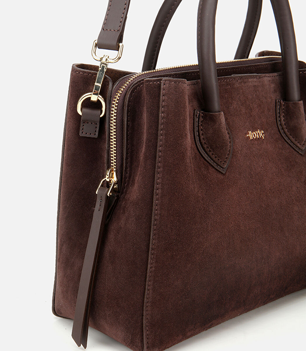 Kadın Süet Deri Kahverengi Tote Çanta