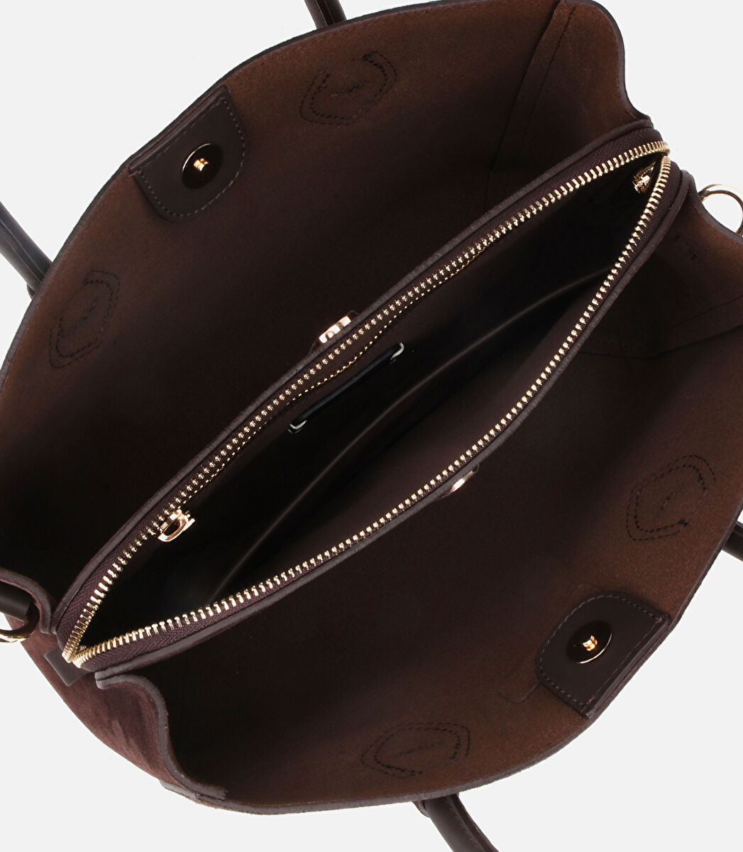 Kadın Süet Deri Kahverengi Tote Çanta