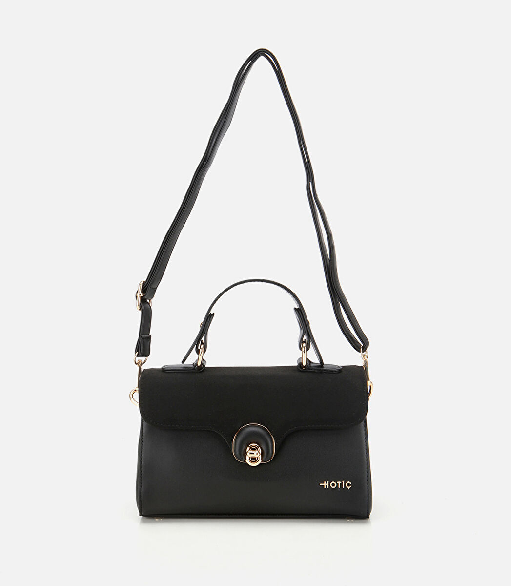Kadın Siyah Kilit Detaylı Omuz Çantası