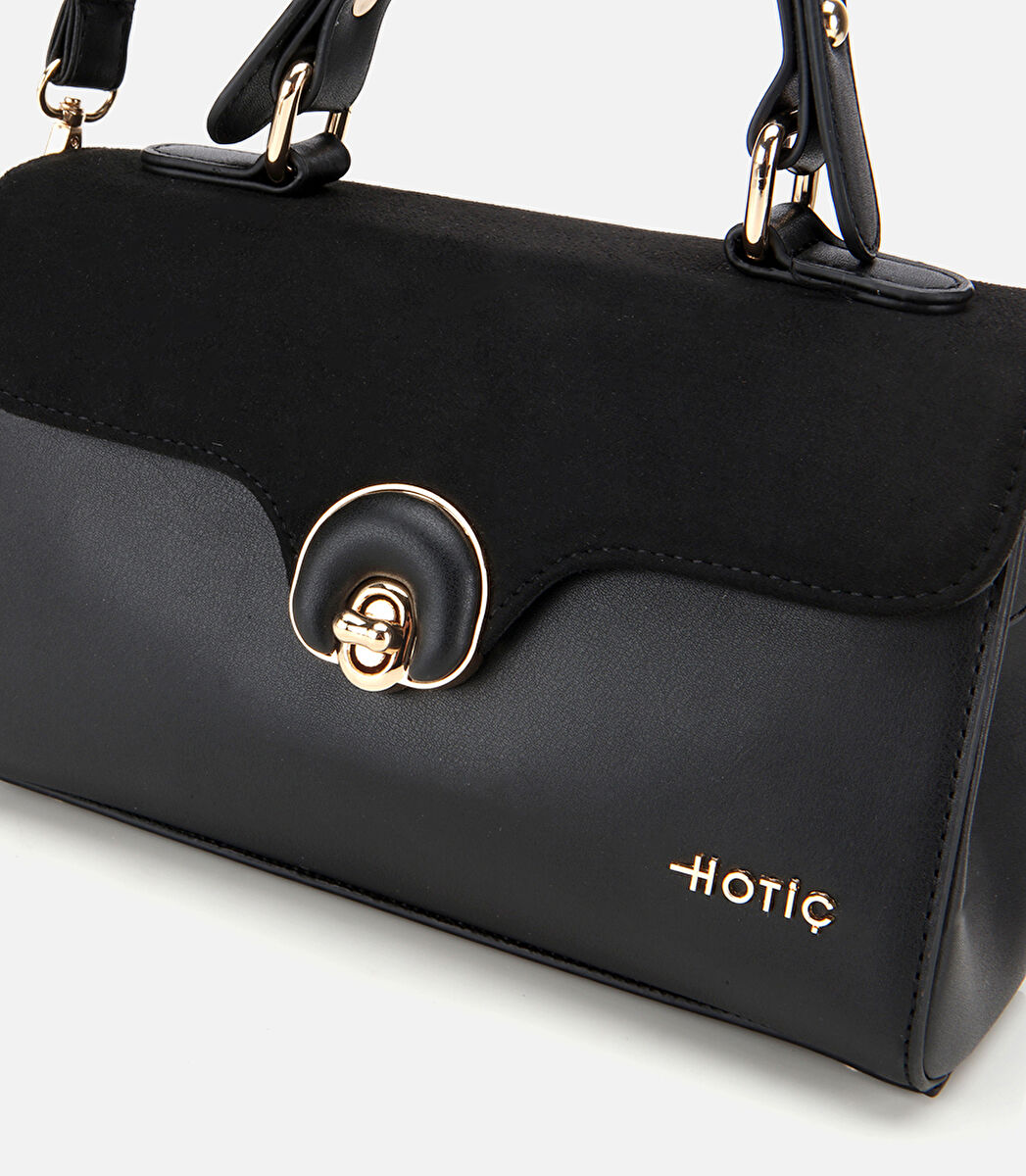 Kadın Siyah Kilit Detaylı Omuz Çantası
