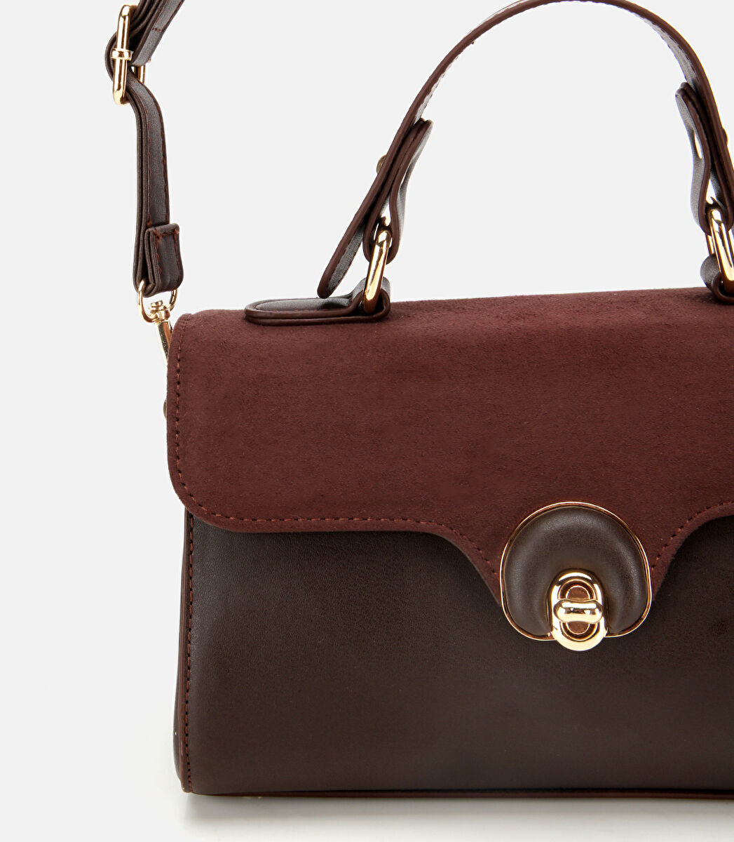 Kadın Kahverengi Kilit Detaylı Omuz Çantası