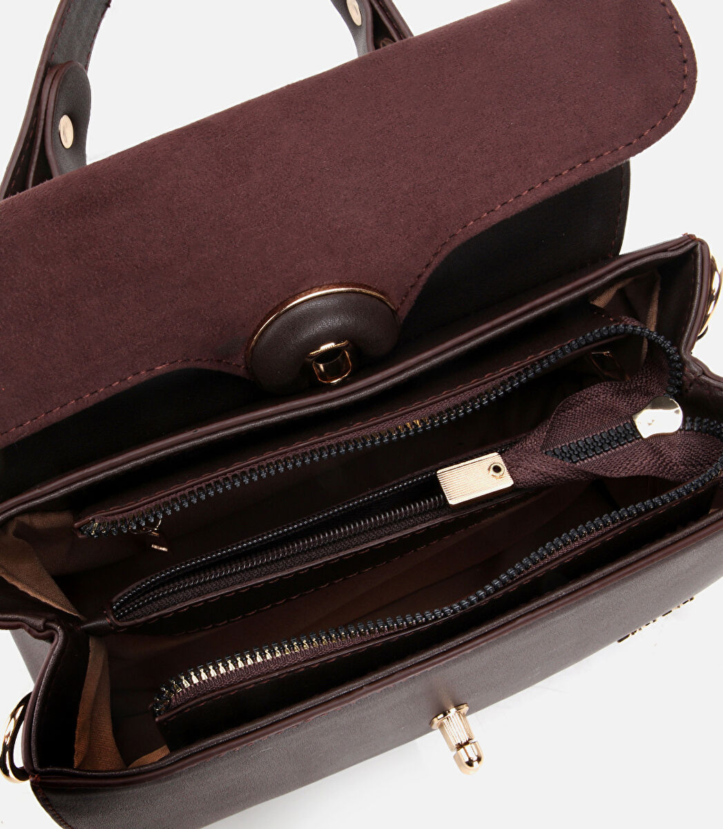 Kadın Kahverengi Kilit Detaylı Omuz Çantası