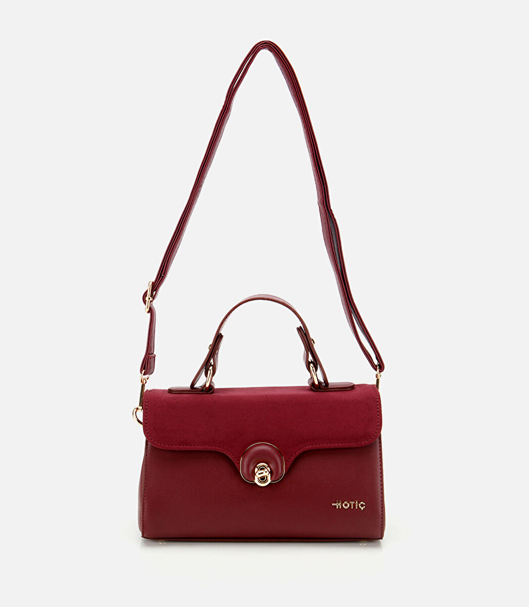 Kadın Bordo Kilit Detaylı Omuz Çantası