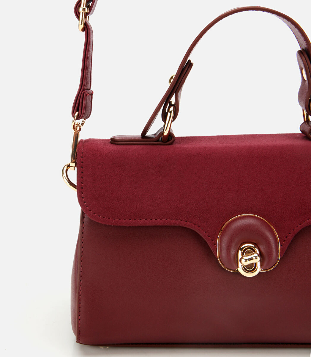 Kadın Bordo Kilit Detaylı Omuz Çantası