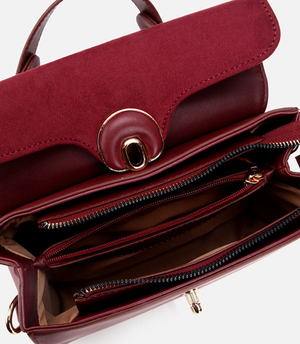 Kadın Bordo Kilit Detaylı Omuz Çantası