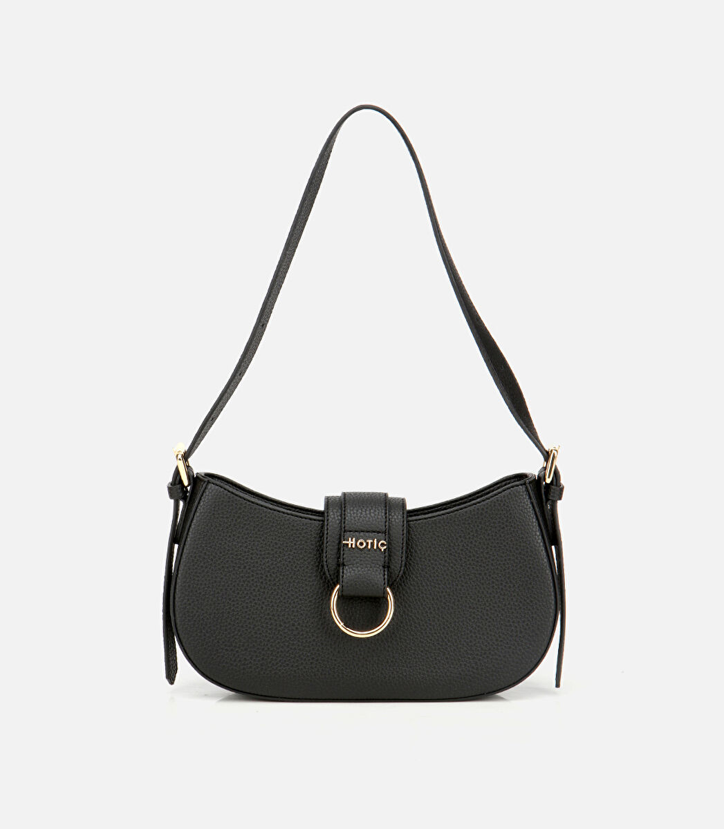 Kadın Siyah Kilit Detaylı Omuz Çantası