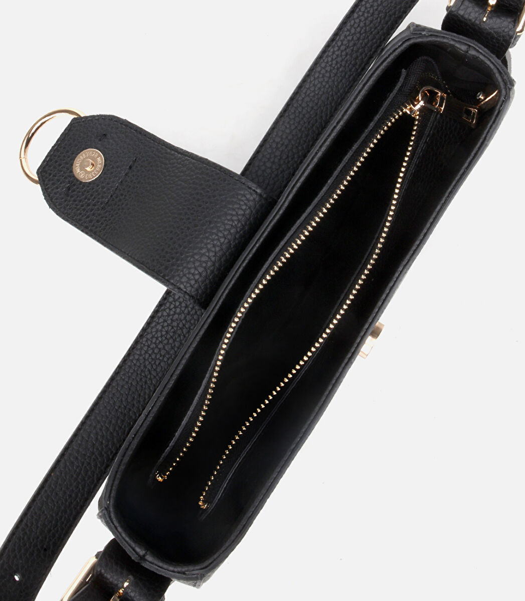 Kadın Siyah Kilit Detaylı Omuz Çantası