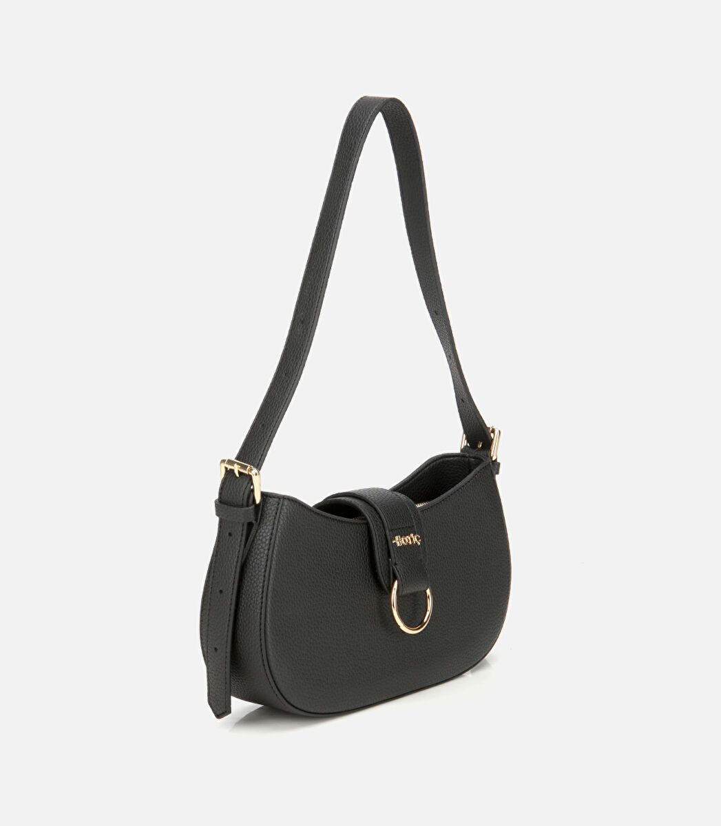 Kadın Siyah Kilit Detaylı Omuz Çantası