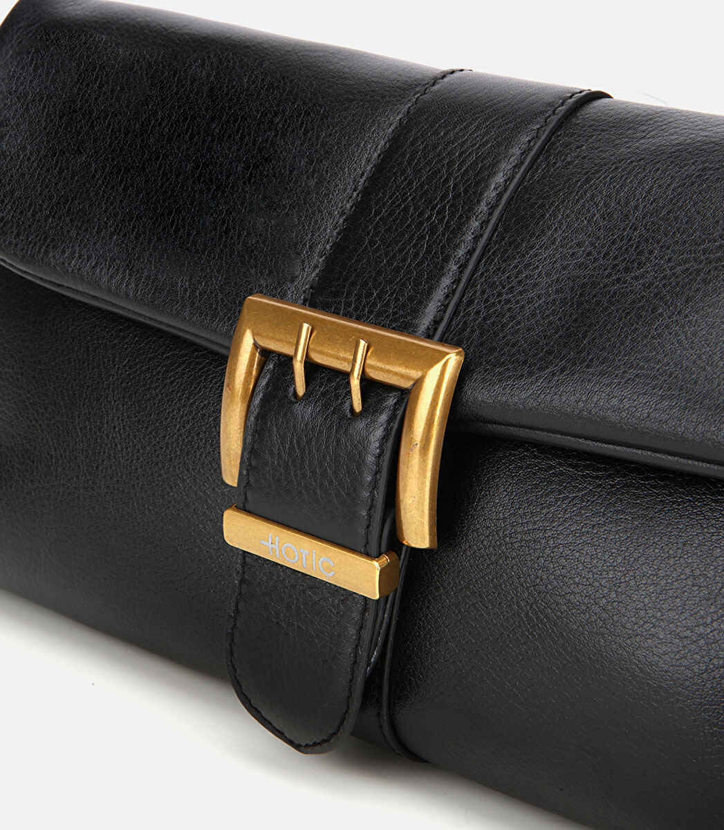 Kadın Deri Siyah Gold Toka Detaylı Portföy