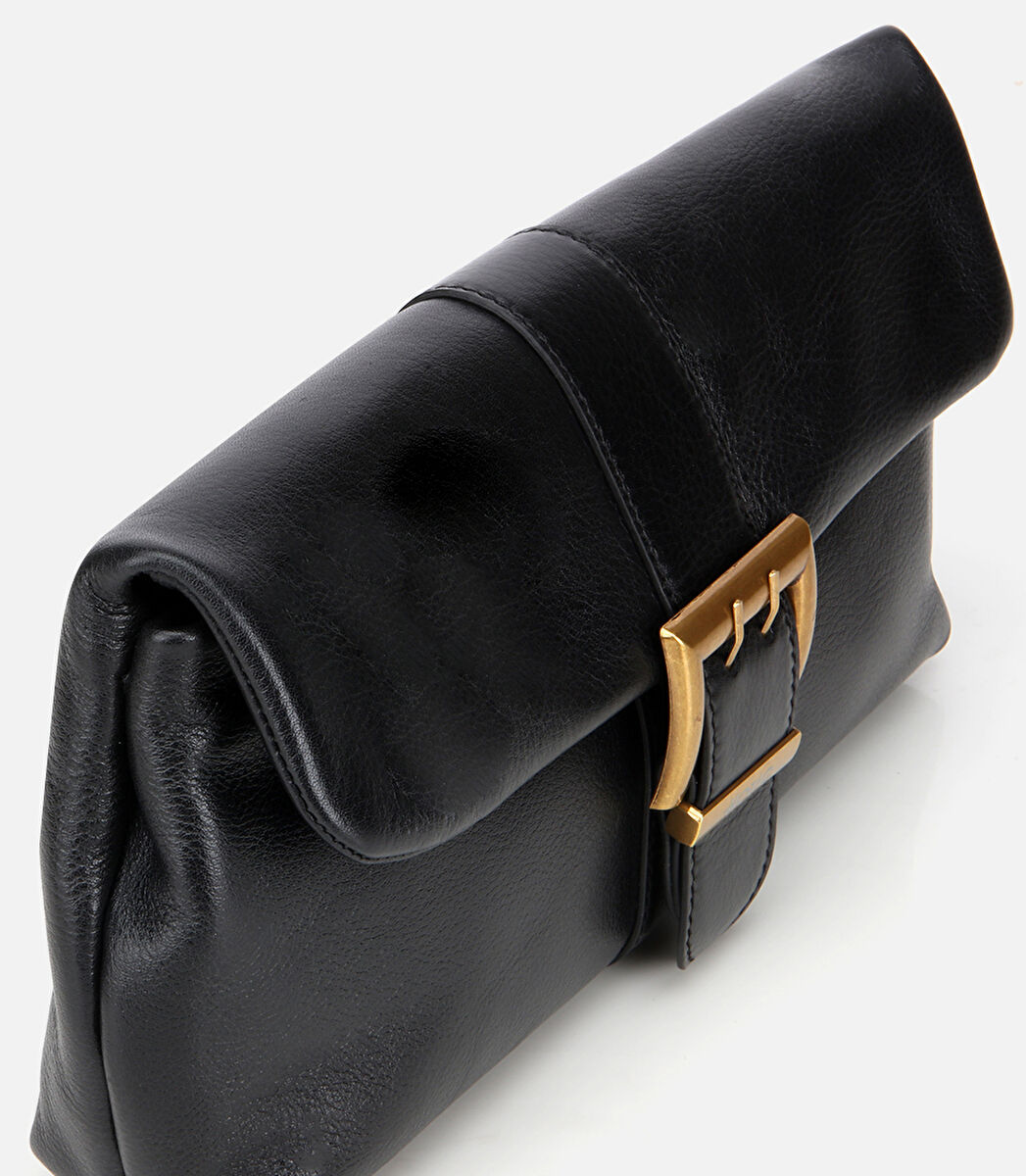 Kadın Deri Siyah Gold Toka Detaylı Portföy