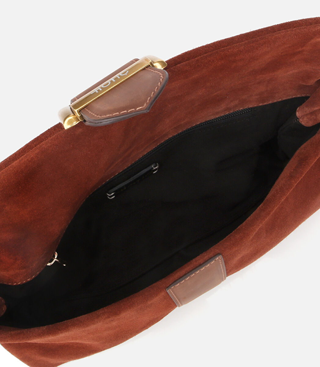 Kadın Süet Deri Kahverengi Gold Toka Detaylı Portföy