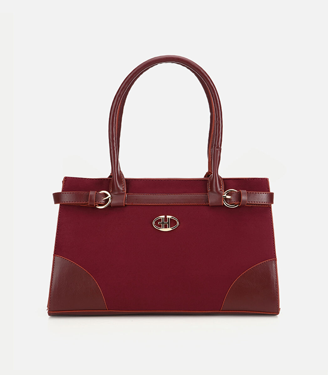 Kadın Süet Bordo Kemer Detaylı Omuz Çantası