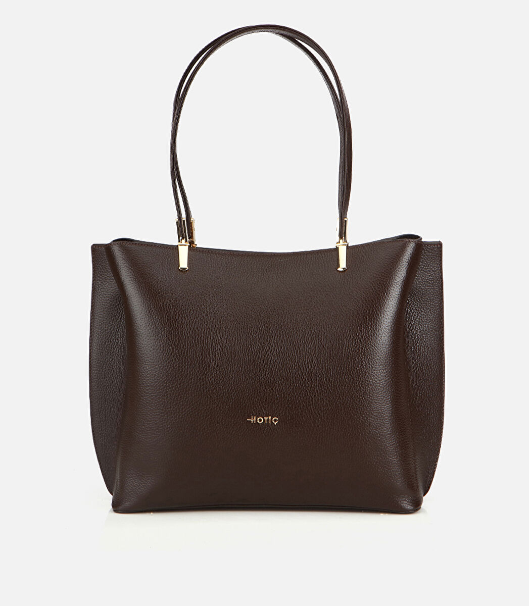 Kadın Deri Kahverengi Gold Detaylı Omuz Çantası