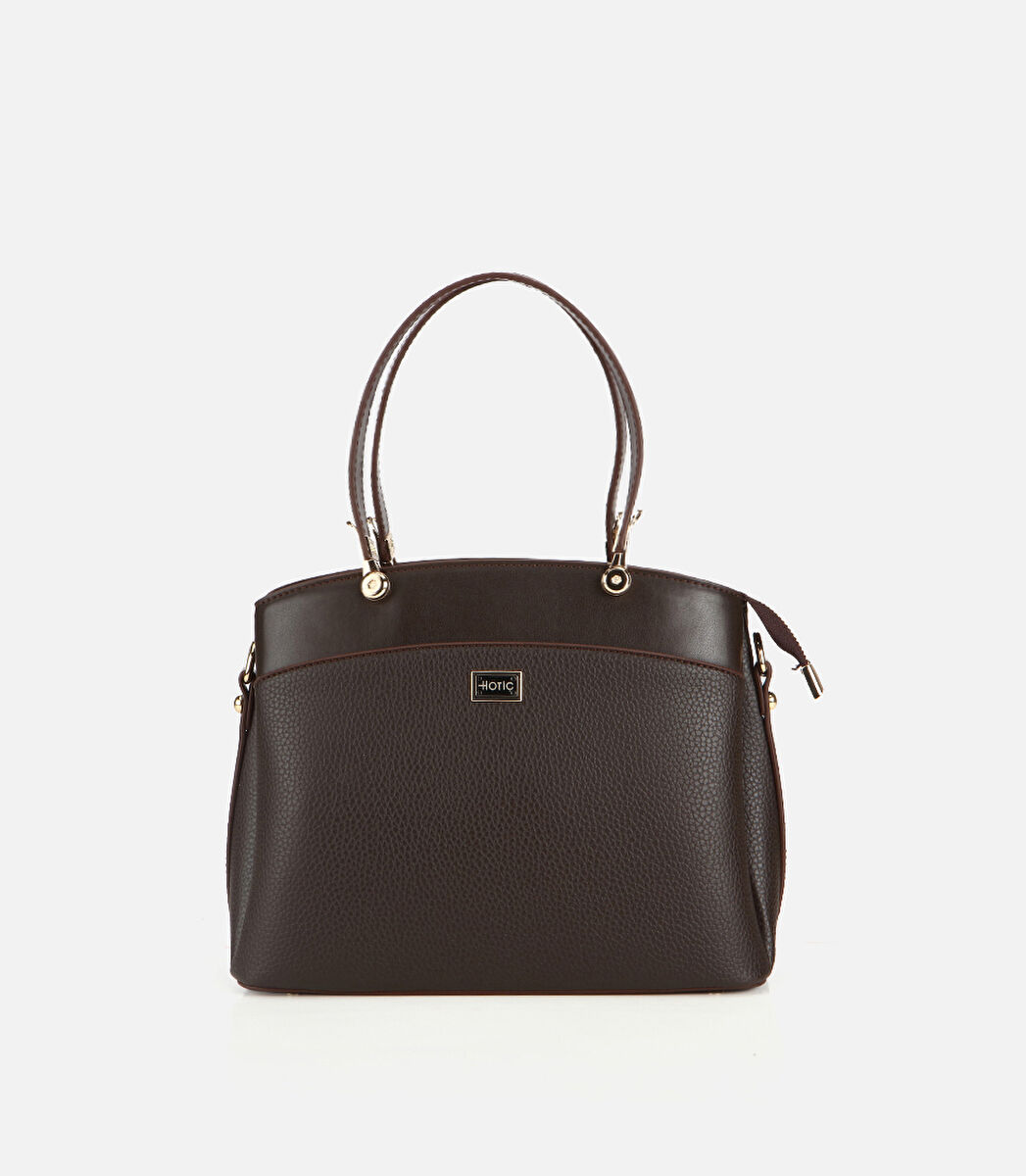 Kadın Deri Kahverengi Gold Detaylı Omuz Çantası