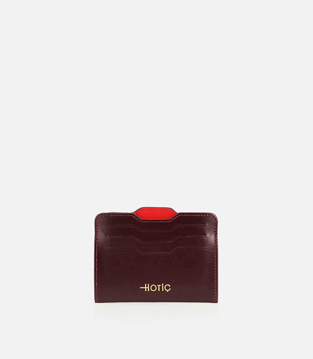 Kadın Deri Bordo Mini Kartlık