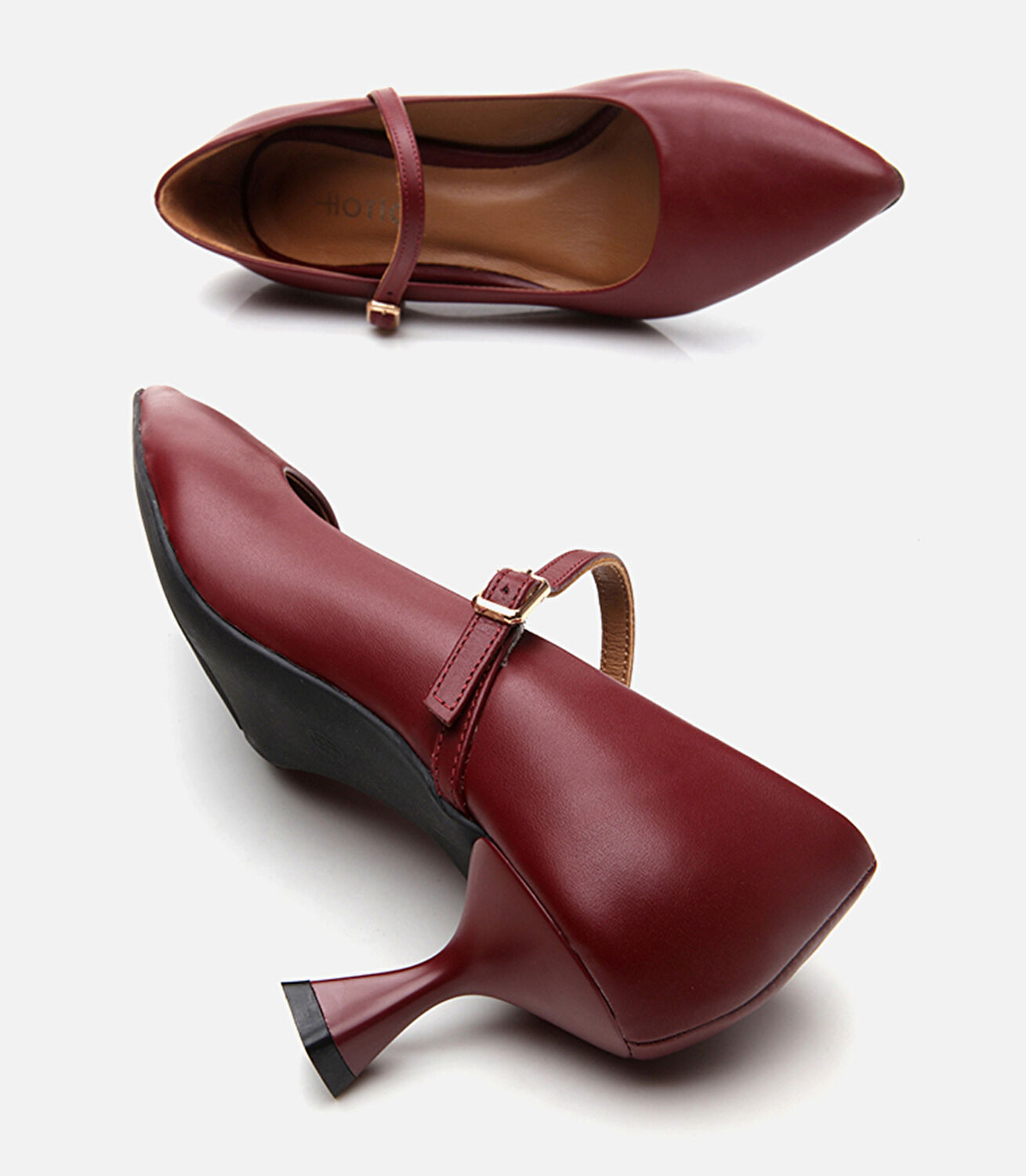 Kadın Deri Mary Jane Bordo Stiletto