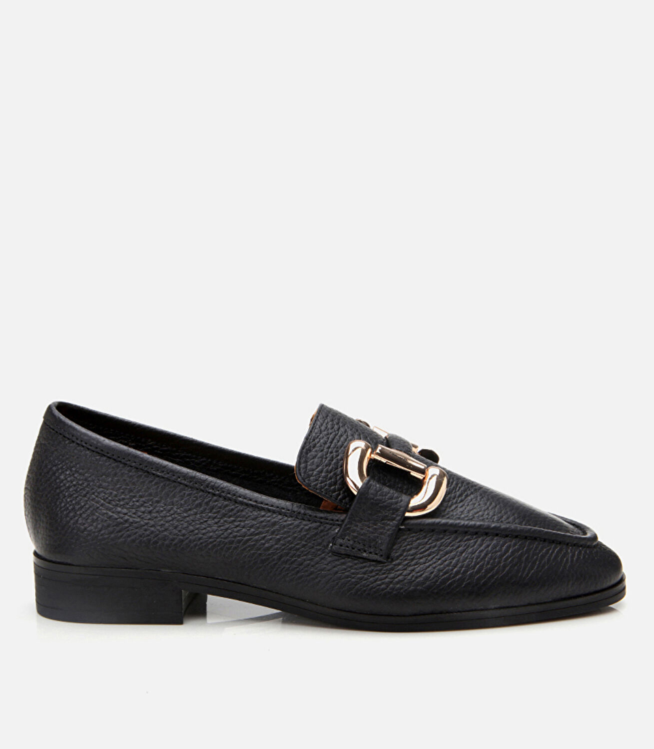 Kadın Deri Siyah Tokalı Günlük Loafer