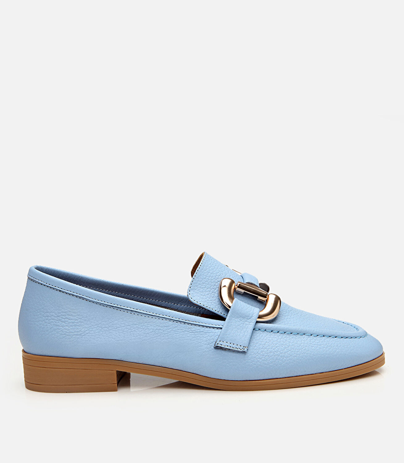Kadın Deri Mavi Tokalı Günlük Loafer