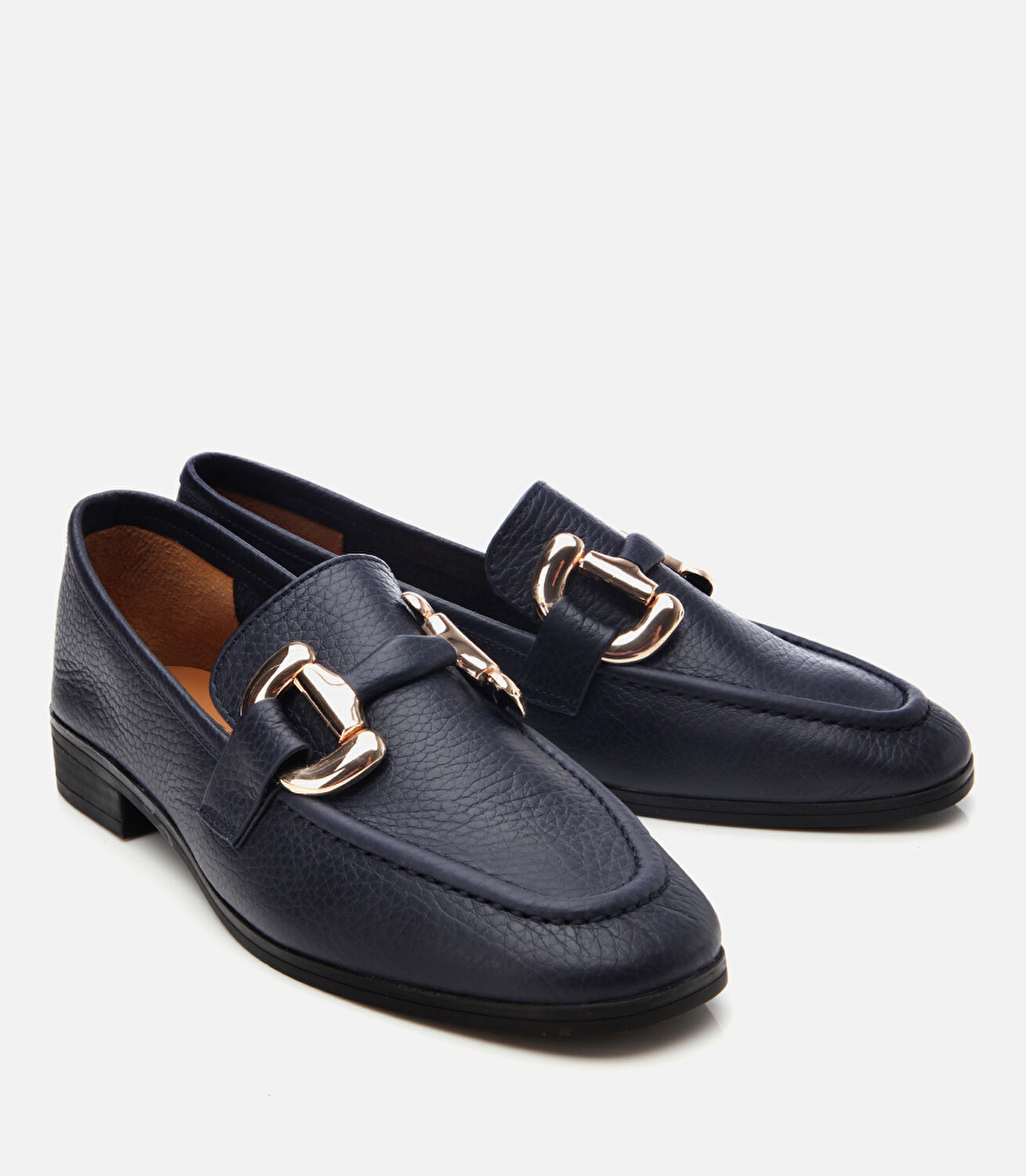 Kadın Deri Lacivert Tokalı Günlük Loafer