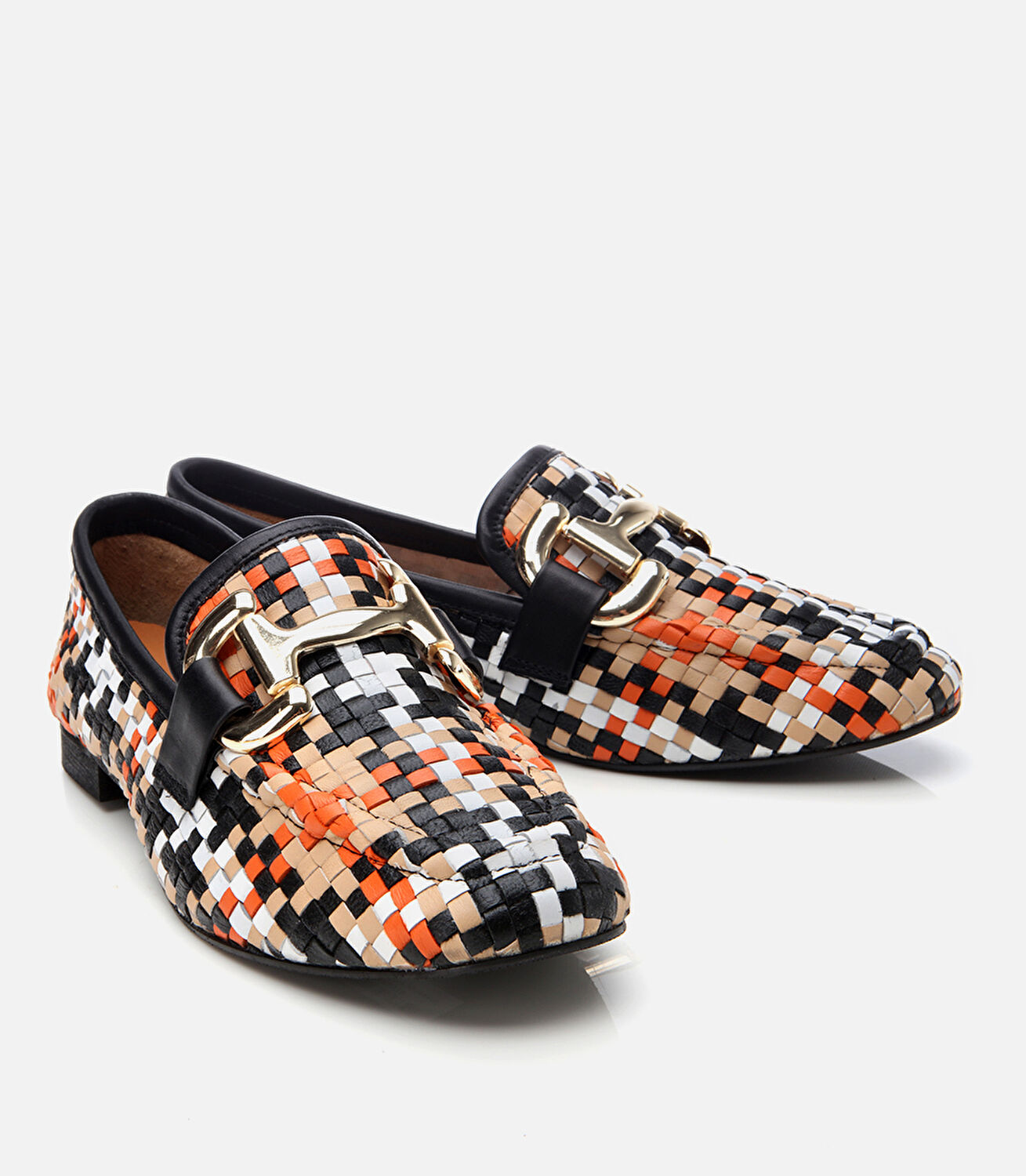 Kadın Deri Renkli Örgü Detaylı Tokalı Klasik Loafer