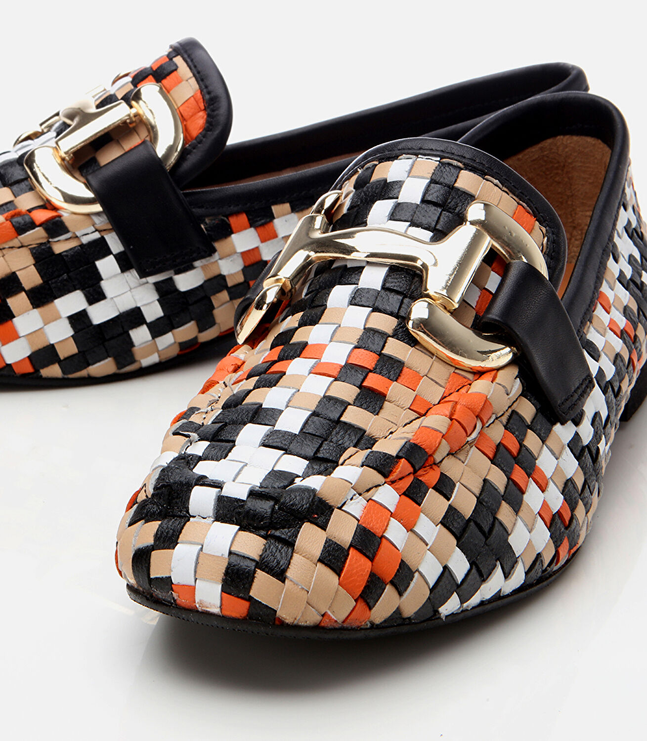 Kadın Deri Renkli Örgü Detaylı Tokalı Klasik Loafer