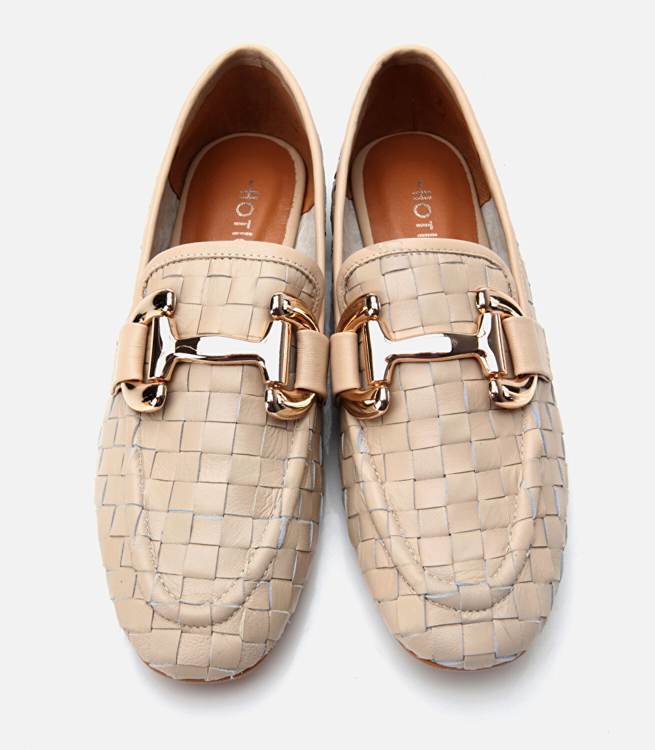 Kadın Deri Bej Örgü Detaylı Tokalı Klasik Loafer