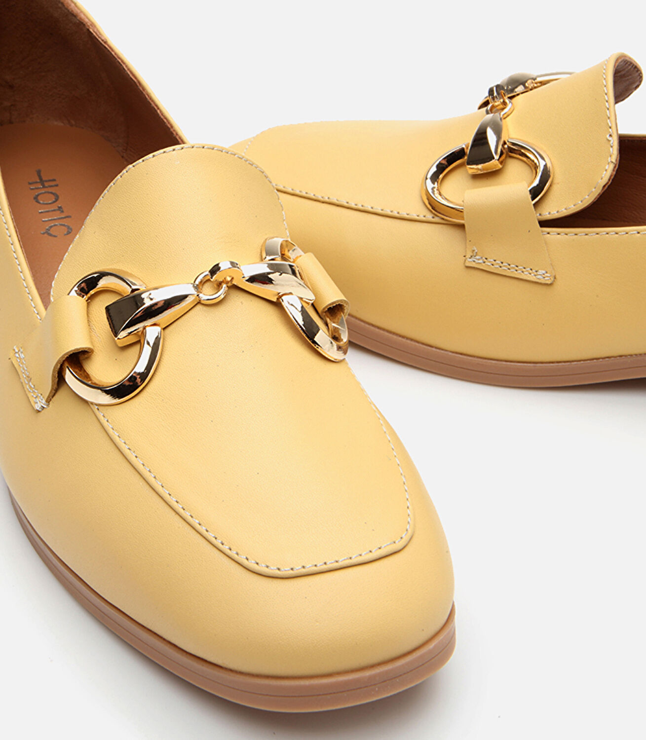Kadın Deri Sarı Tokalı Klasik Loafer