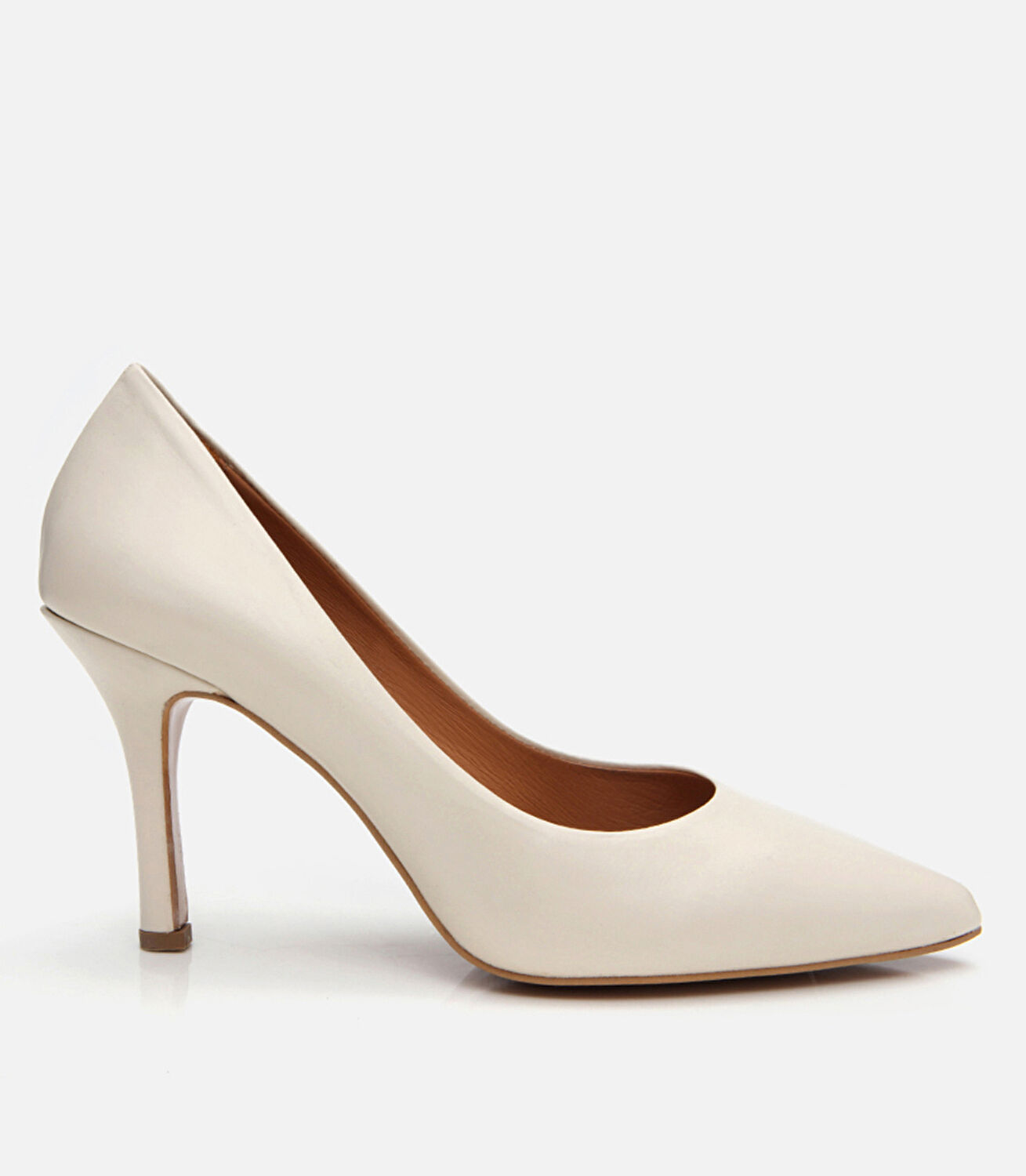 Kadın Deri Ekru Yüksek Topuklu Stiletto
