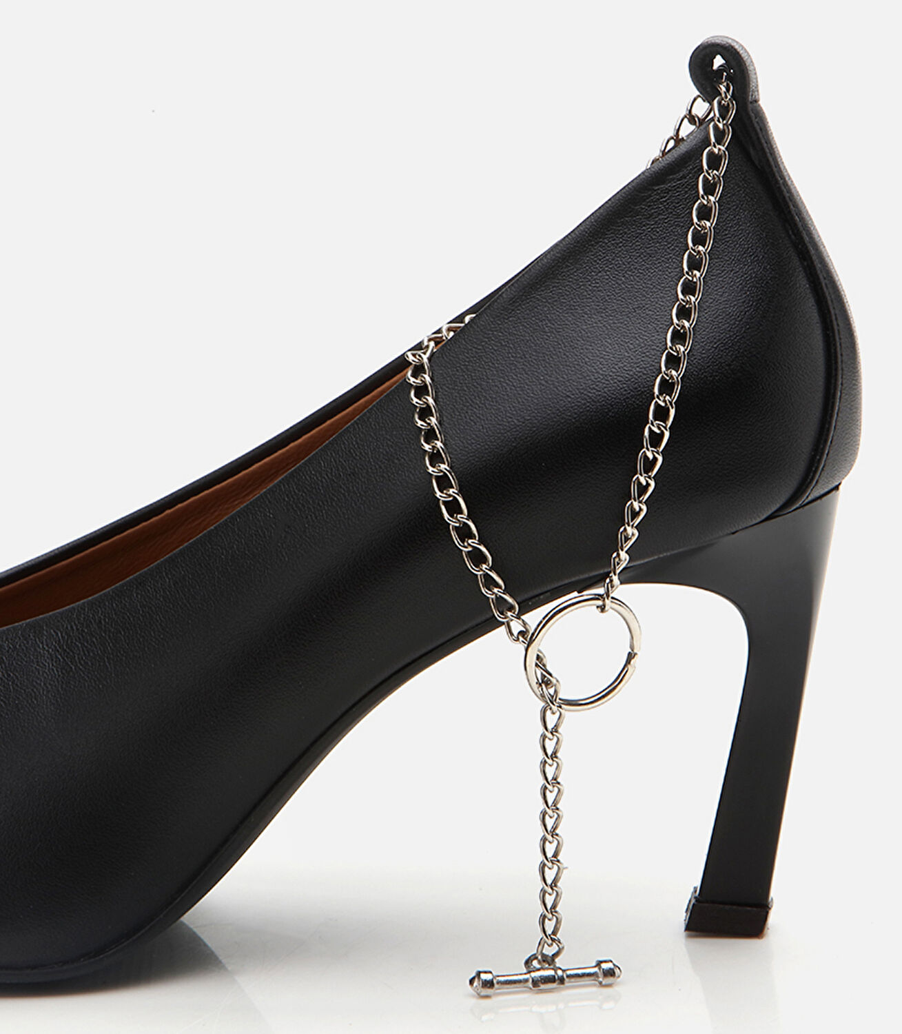 Kadın Deri Siyah Zincir Detaylı Stiletto