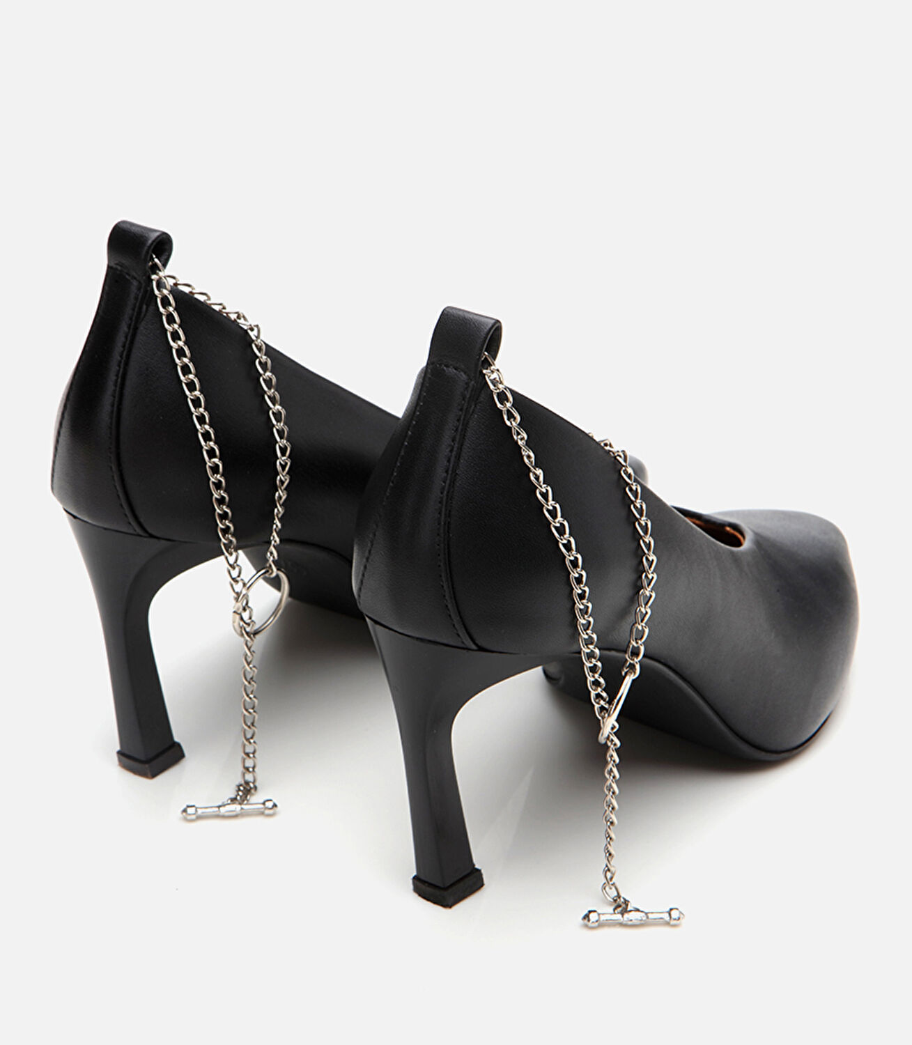 Kadın Deri Siyah Zincir Detaylı Stiletto