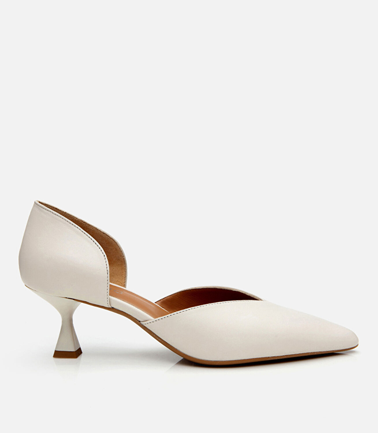 Kadın Deri Ekru İnce Topuklu Stiletto
