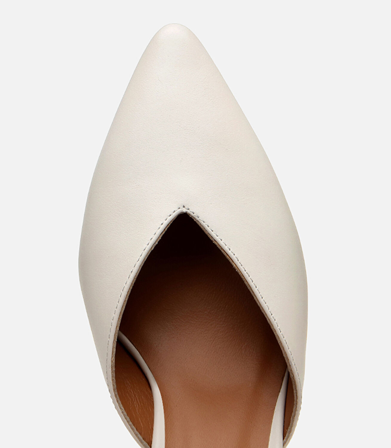 Kadın Deri Ekru İnce Topuklu Stiletto