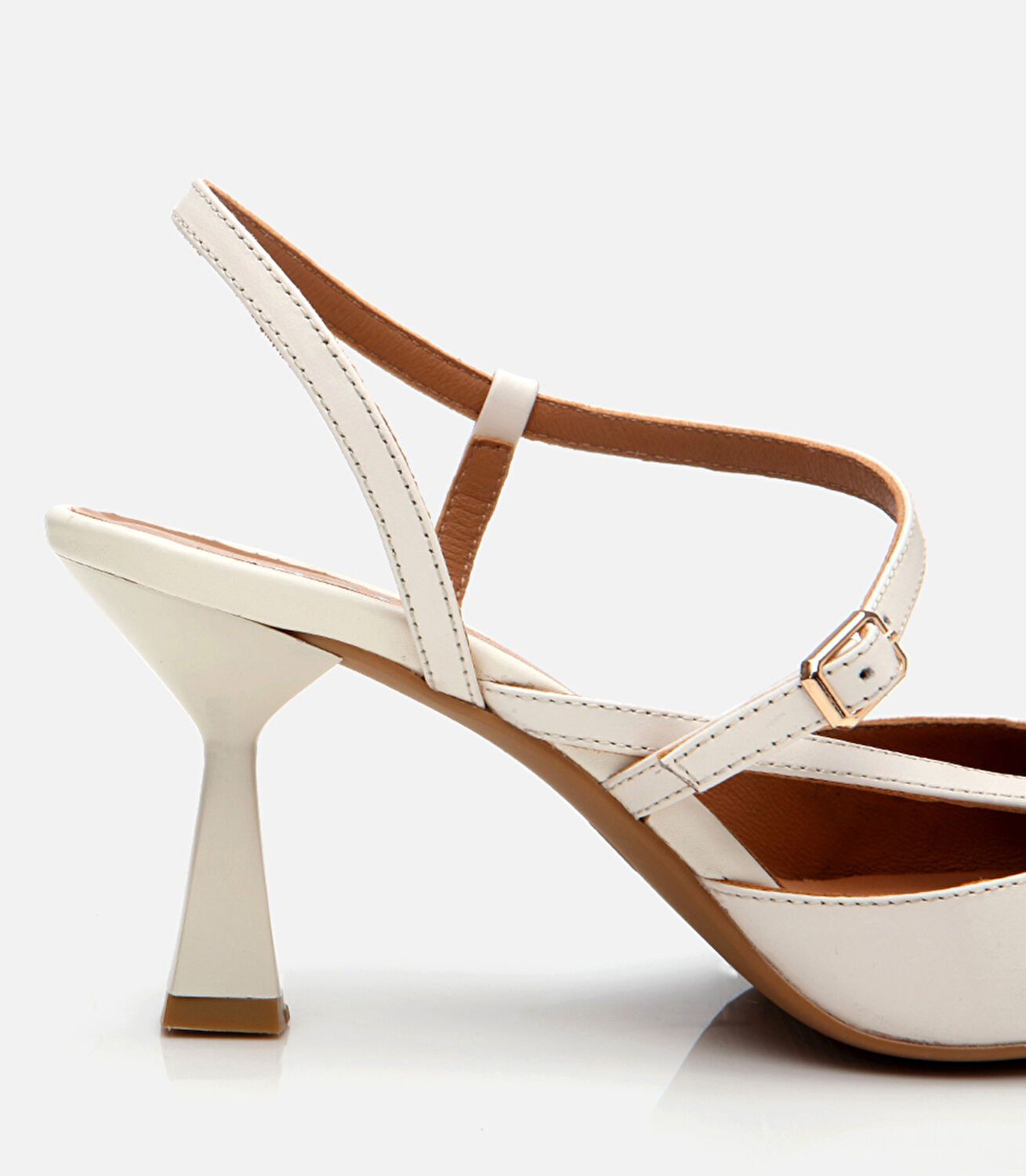 Kadın Deri Ekru İnce Topuklu Stiletto
