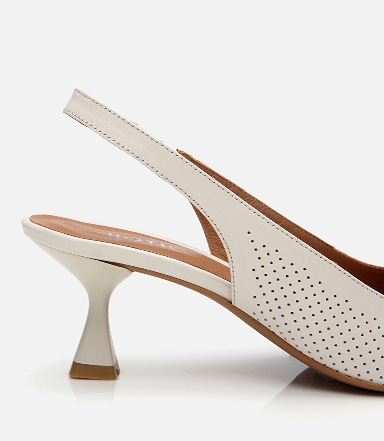 Kadın Deri Ekru Arkası Açık Stiletto