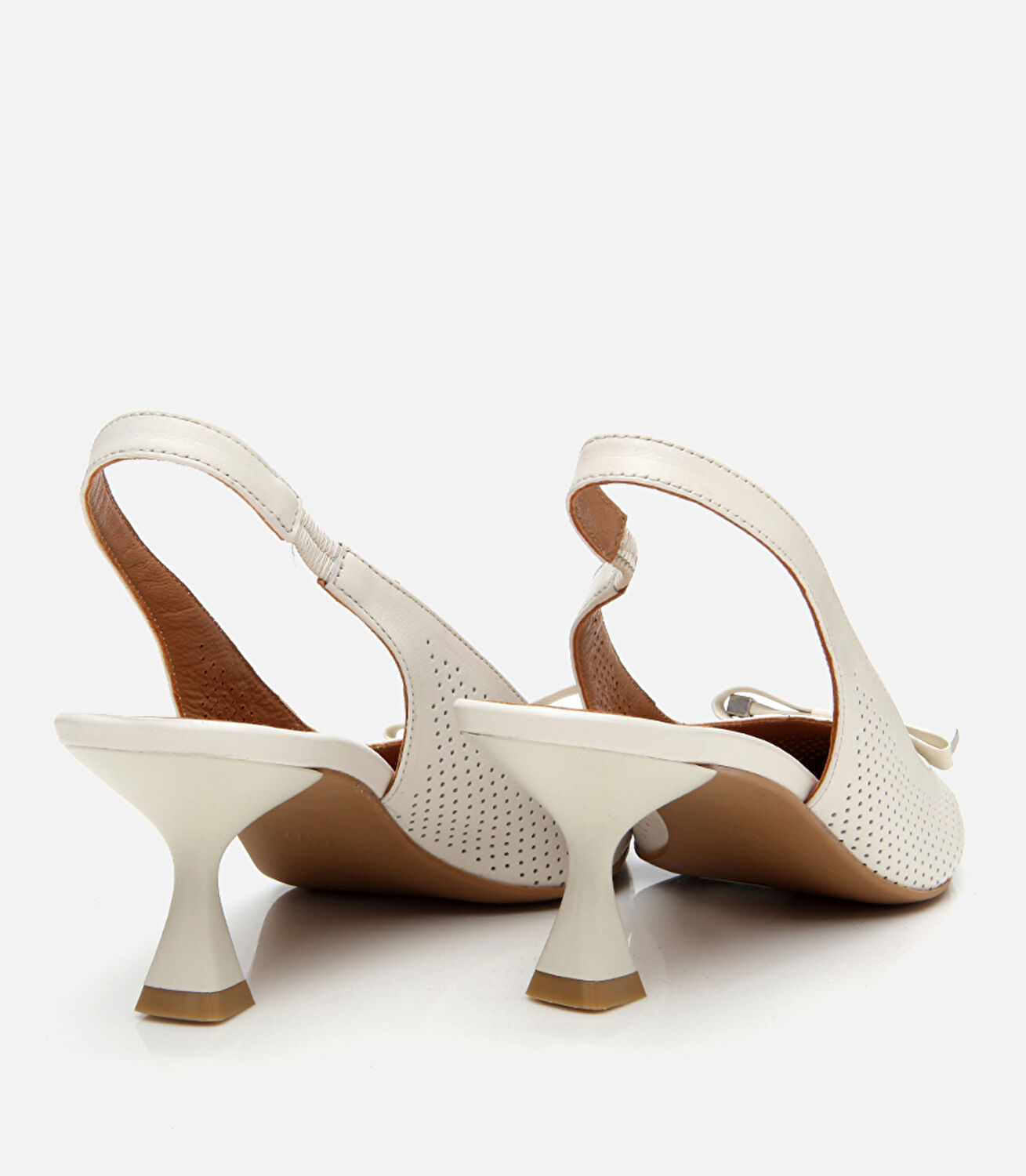 Kadın Deri Ekru Arkası Açık Stiletto