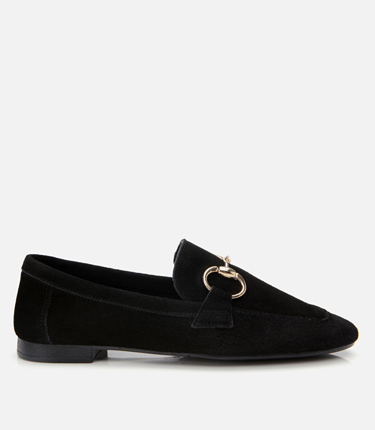 Kadın Süet Deri Siyah Tokalı Klasik Loafer