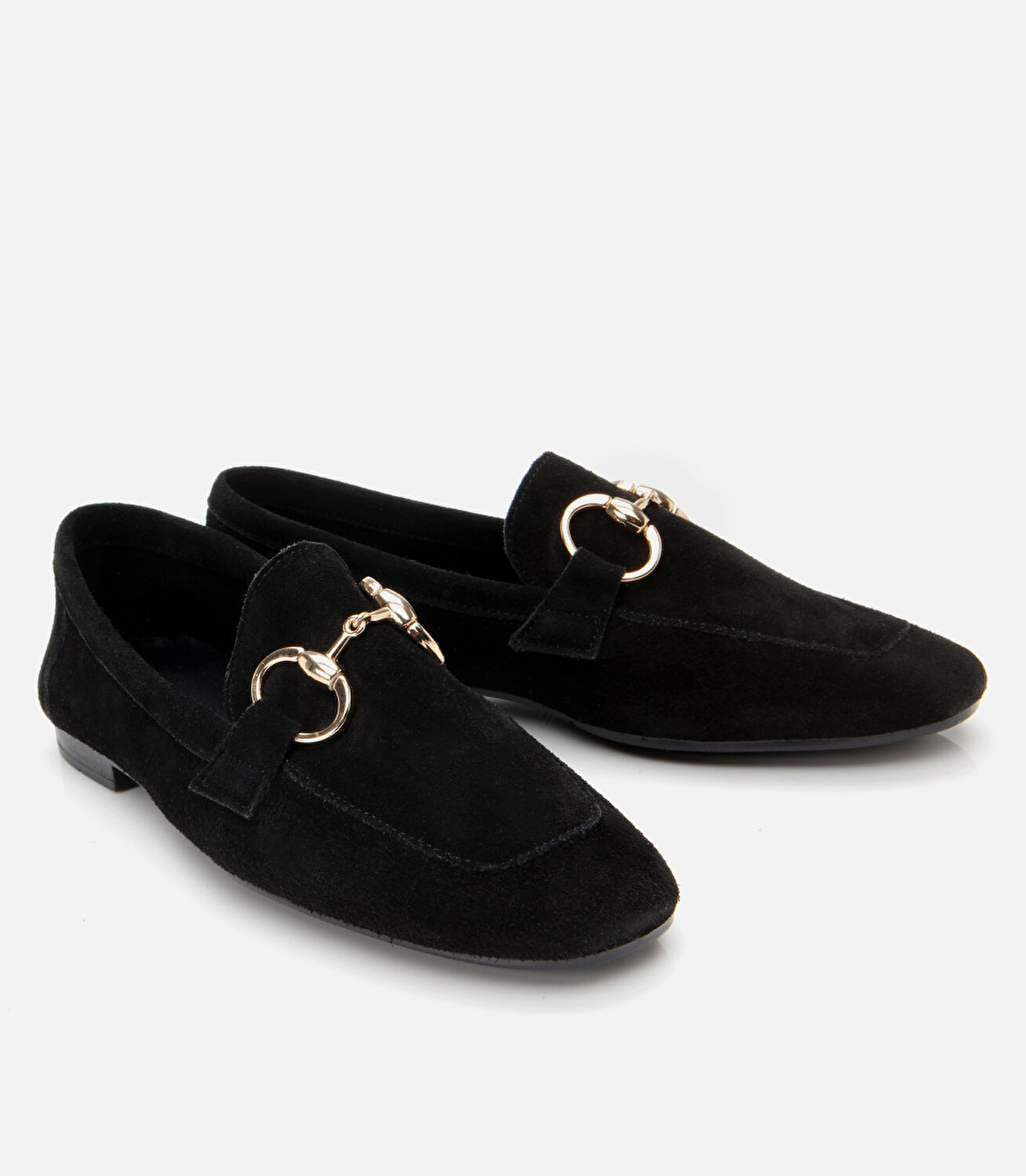 Kadın Süet Deri Siyah Tokalı Klasik Loafer