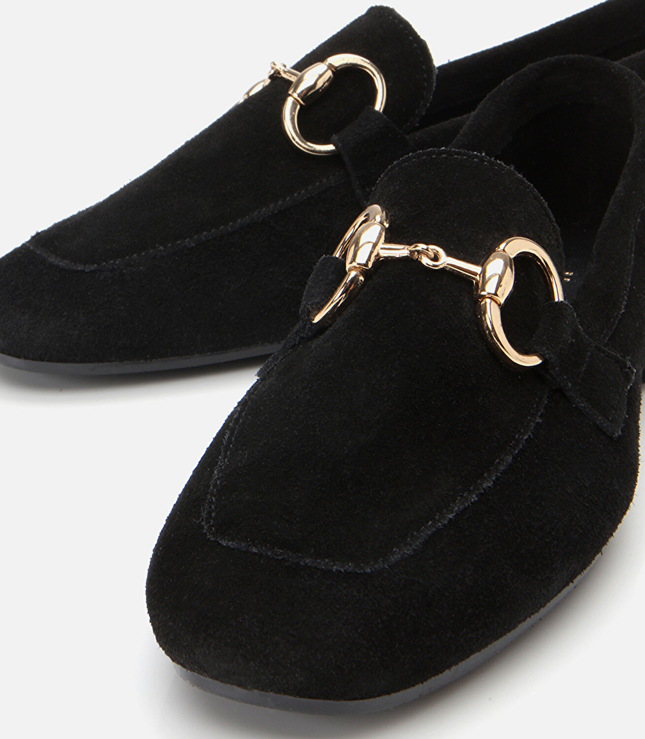 Kadın Süet Deri Siyah Tokalı Klasik Loafer