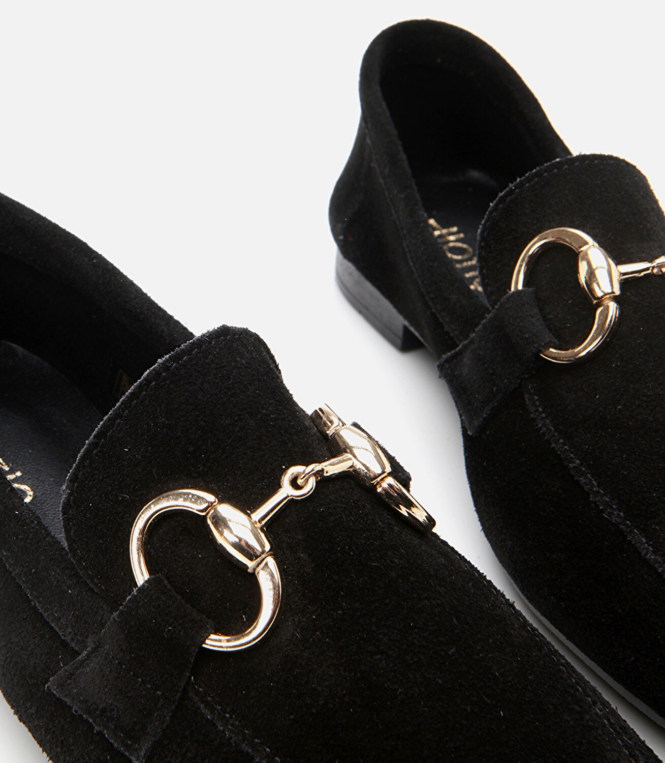 Kadın Süet Deri Siyah Tokalı Klasik Loafer