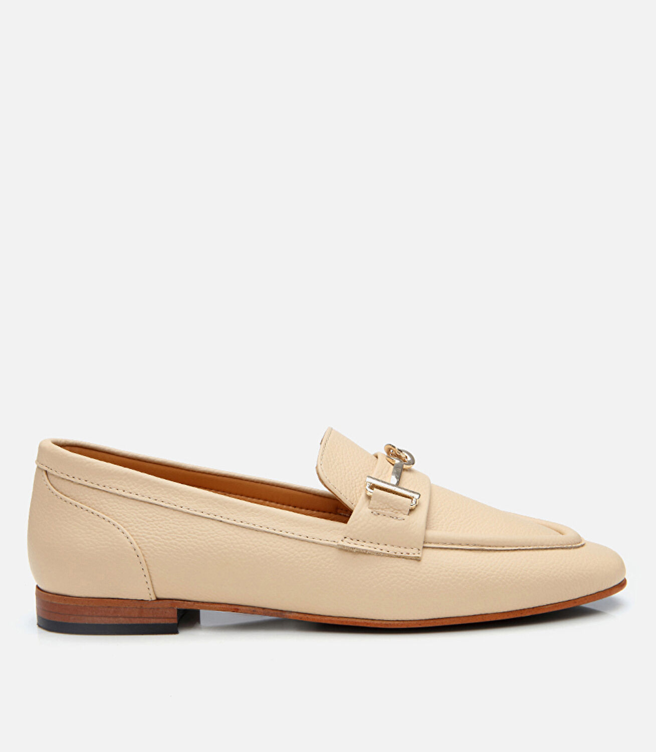 Kadın Deri Bej Tokalı Klasik Loafer