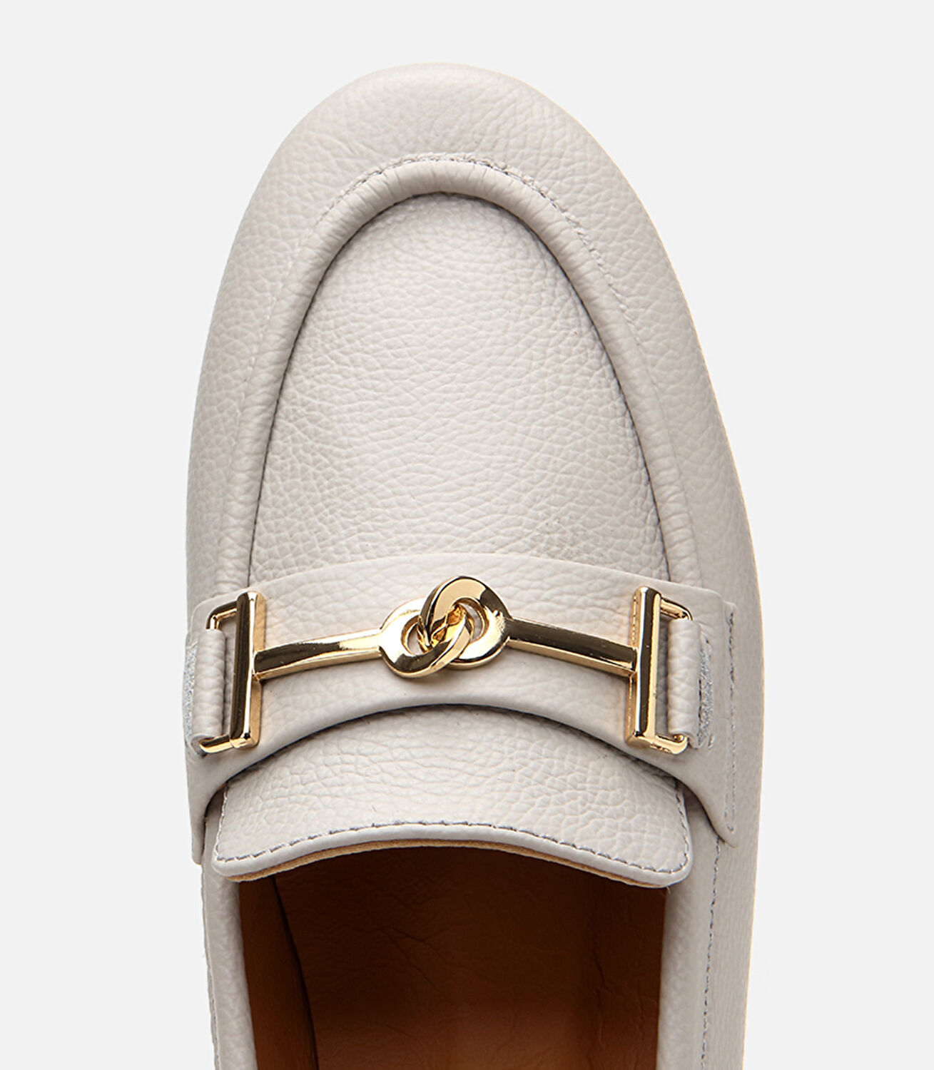Kadın Deri Ekru Tokalı Klasik Loafer