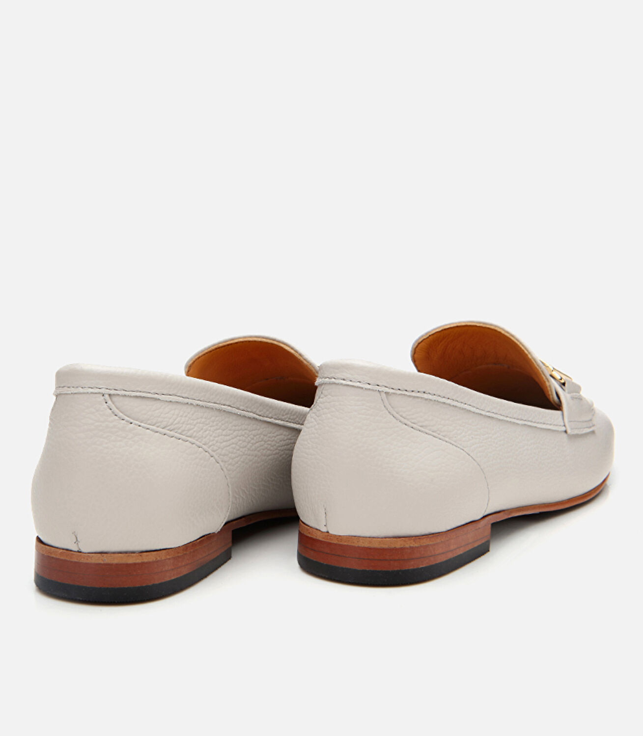 Kadın Deri Ekru Tokalı Klasik Loafer